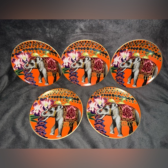 Williams Sonoma RAJ Thai Palace Salad Plates Set of 5 Elephant Very Hard To Find - Picture 3 of 14